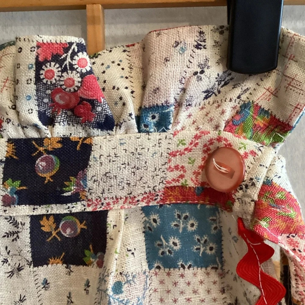 Vintage Handmade Patchwork Half Apron with Red Trim